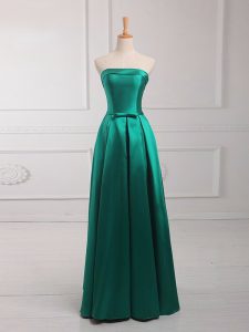 Empire Quinceanera Dama Dress Dark Green Strapless Satin Sleeveless Floor Length Lace Up