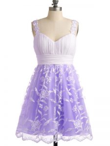 Lace Dama Dress for Quinceanera Lavender Lace Up Sleeveless Knee Length