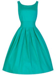 Custom Fit Turquoise Sleeveless Ruching Knee Length Quinceanera Dama Dress