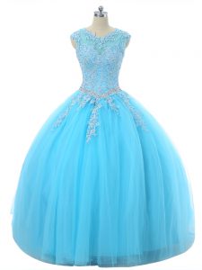 Vintage Scoop Sleeveless Tulle 15th Birthday Dress Appliques Lace Up
