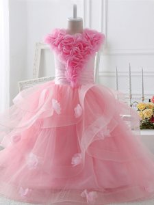 Floor Length Ball Gowns Sleeveless Baby Pink Kids Formal Wear Zipper