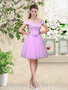 Tulle Cap Sleeves Knee Length Damas Dress and Lace and Belt