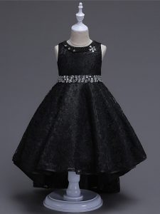 Black Sleeveless High Low Beading Lace Up Winning Pageant Gowns