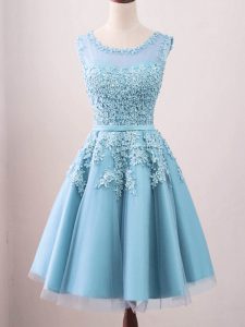 Dramatic Tulle Scoop Sleeveless Zipper Lace Dama Dress in Aqua Blue