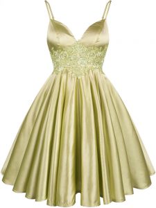 Fabulous Olive Green Elastic Woven Satin Lace Up Spaghetti Straps Sleeveless Knee Length Court Dresses for Sweet 16 Lace