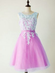 Decent Lilac Sleeveless Knee Length Lace Lace Up Quinceanera Court Dresses