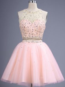 Nice Scoop Sleeveless Tulle Court Dresses for Sweet 16 Beading Lace Up