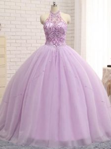 Ball Gowns Sleeveless Lilac Sweet 16 Dresses Brush Train Lace Up