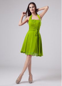 Fine Green Halter Top Neckline Ruching Mother Of The Bride Dress Sleeveless Zipper