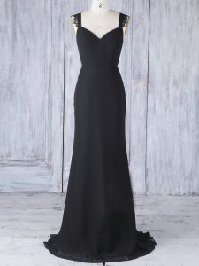 Lovely Appliques Court Dresses for Sweet 16 Black Zipper Sleeveless Sweep Train