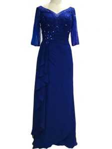 Royal Blue V-neck Zipper Beading Mother Of The Bride Dress Sleeveless