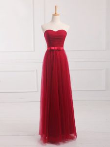 Sweet Wine Red Sleeveless Floor Length Belt Lace Up Quinceanera Dama Dress