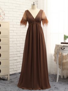 Chiffon Sleeveless Floor Length Mother Dresses and Beading and Ruching