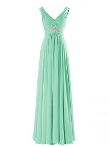 Floor Length Empire Sleeveless Apple Green Court Dresses for Sweet 16 Zipper