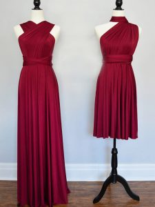 Empire Sleeveless Burgundy Dama Dress Lace Up