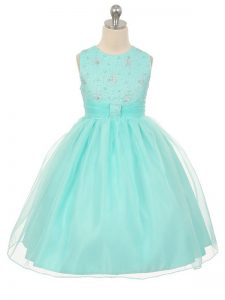 Gorgeous Apple Green Ball Gowns Tulle Scoop Sleeveless Beading Knee Length Lace Up Pageant Dresses