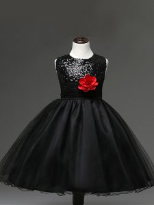 Ball Gowns Pageant Dress Toddler Black Scoop Tulle Sleeveless Knee Length Zipper