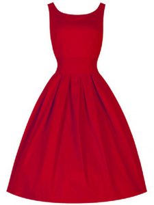 Ruching Quinceanera Court of Honor Dress Red Lace Up Sleeveless Knee Length