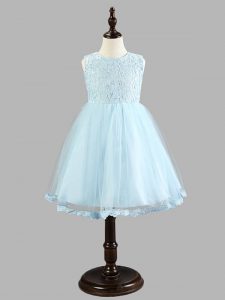 Knee Length Light Blue Girls Pageant Dresses Scoop Sleeveless Zipper