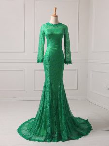 Top Selling Green Mermaid Lace Mother Of The Bride Dress Zipper Lace Long Sleeves