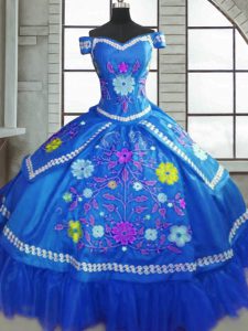 Sweetheart Short Sleeves Taffeta Vestidos de Quinceanera Beading and Embroidery Lace Up