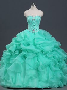 Captivating Apple Green Quinceanera Gown Military Ball and Sweet 16 and Quinceanera with Beading and Ruffles and Pick Ups Sweetheart Sleeveless Lace Up