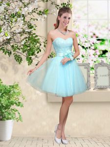 Sweetheart Sleeveless Lace Up Court Dresses for Sweet 16 Aqua Blue Tulle