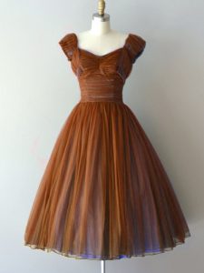 On Sale Brown Cap Sleeves Ruching Knee Length Court Dresses for Sweet 16