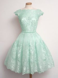 Apple Green Sleeveless Lace Knee Length Damas Dress