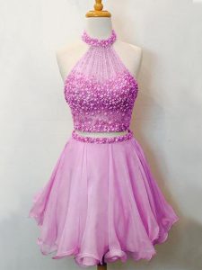 Knee Length Lilac Vestidos de Damas Organza Sleeveless Beading
