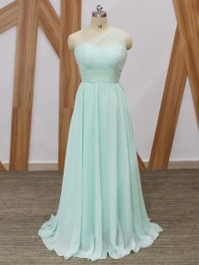 Admirable Ruching Damas Dress Apple Green Side Zipper Sleeveless Sweep Train