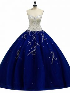Beautiful Royal Blue Lace Up Sweetheart Beading Ball Gown Prom Dress Tulle Sleeveless