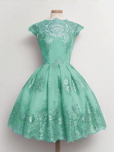 Lace Dama Dress Turquoise Lace Up Cap Sleeves Knee Length