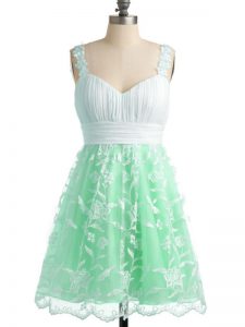 Hot Sale Apple Green Lace Lace Up Straps Sleeveless Knee Length Dama Dress for Quinceanera Lace
