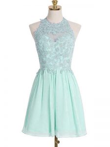 Luxury Sleeveless Knee Length Appliques Lace Up Dama Dress with Apple Green