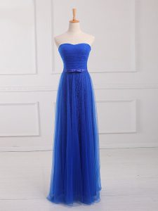 Royal Blue Quinceanera Dama Dress Prom and Party and Wedding Party with Belt Sweetheart Sleeveless Lace Up