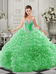 Lace Up Quinceanera Gown Green for Military Ball and Sweet 16 and Quinceanera with Beading and Ruffles Court Train