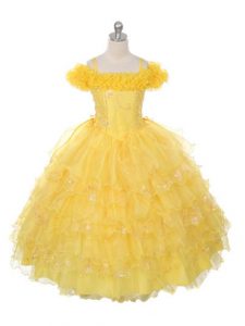 Enchanting Floor Length Lace Up Little Girls Pageant Dress Wholesale Yellow for Wedding Party with Ruffles and Ruffled Layers