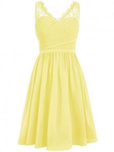 V-neck Sleeveless Chiffon Damas Dress Lace and Ruching Side Zipper