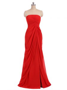 Beauteous Red Sleeveless Floor Length Ruching Zipper Dama Dress for Quinceanera