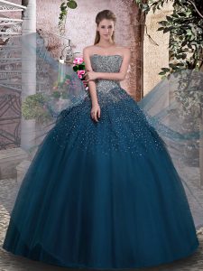 Floor Length Teal 15 Quinceanera Dress Strapless Sleeveless Lace Up