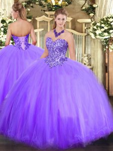 Exquisite Floor Length Lavender 15th Birthday Dress Sweetheart Sleeveless Lace Up