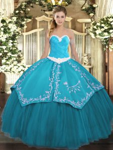 Decent Sweetheart Sleeveless Organza and Taffeta Sweet 16 Quinceanera Dress Appliques and Embroidery Lace Up