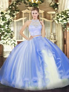 High End Tulle Sleeveless Floor Length Quince Ball Gowns and Lace and Ruffles