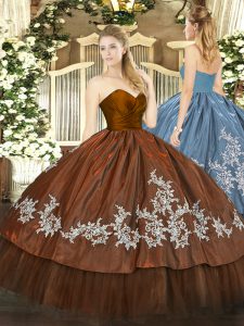 Hot Sale Sleeveless Floor Length Embroidery Zipper 15th Birthday Dress with Brown
