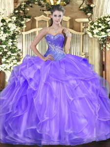 Sweetheart Sleeveless Lace Up Quince Ball Gowns Lavender Organza