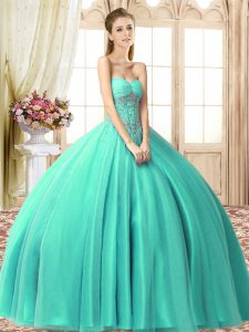 Pretty Tulle Sleeveless Floor Length Quinceanera Dress and Beading