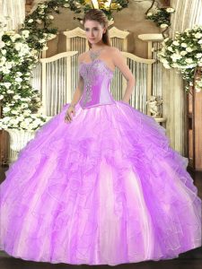 Lilac Sleeveless Tulle Lace Up Sweet 16 Dresses for Military Ball and Sweet 16 and Quinceanera