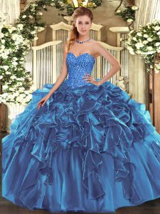 Lovely Sleeveless Lace Up Floor Length Beading and Ruffles Quinceanera Dresses