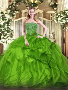 Custom Made Sleeveless Organza Lace Up Quinceanera Gown for Military Ball and Sweet 16 and Quinceanera